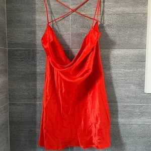 NEVER WORN Red silk #dress from #Zara with criss cross back.